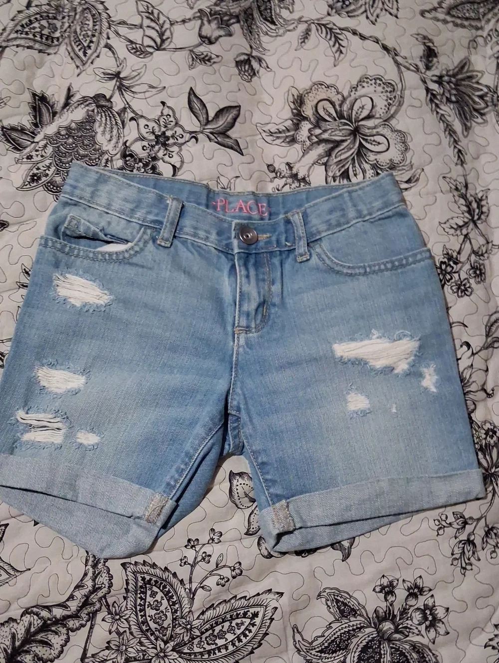 The Children's Place Light Wash Distressed Denim Roll-Hem Shorts
